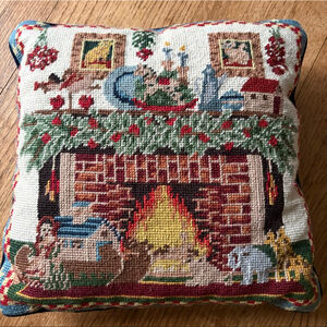 Christmas Fireplace Needlepoint Pillow